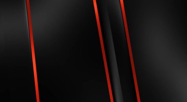 Metin için kopyalama alanı olan soyut siyah paneller. Üç boyutlu illüstrasyon. Renkli ışık özellikli koyu renk tasarım şablonu. Zarif geometrik parlak çizgili arka plan. Minimalist geometrik kapak grafiği.