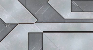 Katmanlı paneller. Fütürist soyut duvar kağıdı. Geometrik teknolojik yansıtıcı arka plan 3D metalik doku. Uzay gemisi desen yüzeyi.