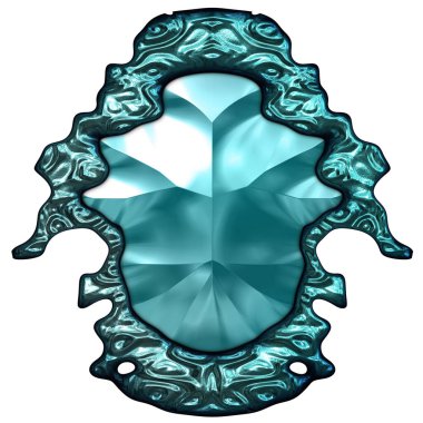 Beyaz arka planda izole bir mücevher. Mücevherli bir fantezi mücevherin 3 boyutlu görüntüsü. Masal elementi. Lüks grafik duvar kağıdı.