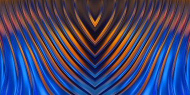 Renkli dalgalı yansıtıcı duvar kağıdının üç boyutlu çizimi. Duvar kağıdı, afiş, arkaplan, kart, kitap kapağı veya web sitesi için grafiksel illüstrasyon. Soyut parlak arkaplan.