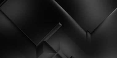 Siyah üç boyutlu geometrik arkaplan. Moda lüks minimalist tasarım. Geometrik şablon. Karanlık elementleri olan birinci sınıf soyut duvar kâğıdı. Poster, broşür, sunum, web sitesi için özel tasarım.