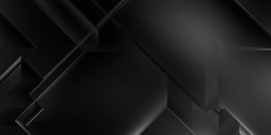 Siyah üç boyutlu geometrik arkaplan. Moda lüks minimalist tasarım. Geometrik şablon. Karanlık elementleri olan birinci sınıf soyut duvar kâğıdı. Poster, broşür, sunum, web sitesi için özel tasarım.