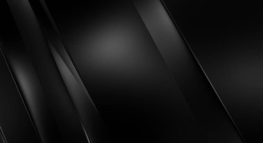 Geometrik katmanlı 3 boyutlu siyah arkaplan. Soyut koyu fütüristik duvar kağıdı. Zarif, parlak çizgili arka plan. Poster, broşür, sunum ve web sitesi için geometrik şablon tasarımı.