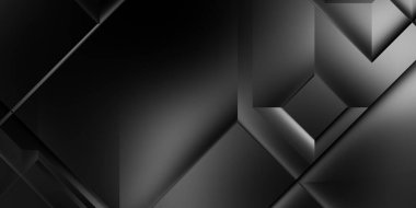 Siyah üç boyutlu geometrik arkaplan. Moda lüks minimalist tasarım. Geometrik şablon. Karanlık elementleri olan birinci sınıf soyut duvar kâğıdı. Poster, broşür, sunum, web sitesi için özel tasarım.