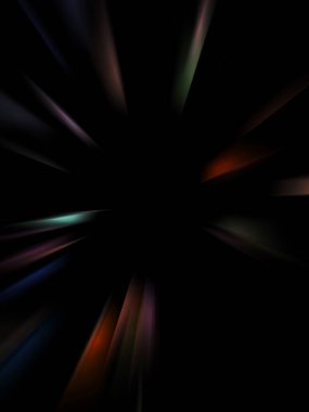 Siyah arkaplanda izole edilmiş dinamik ışık ışınları. Parlayan renkli ışık parçacıklarının grafiksel 2d çizimi.