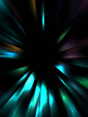 Siyah arkaplanda izole edilmiş dinamik ışık ışınları. Parlayan renkli ışık parçacıklarının grafiksel 2d çizimi.