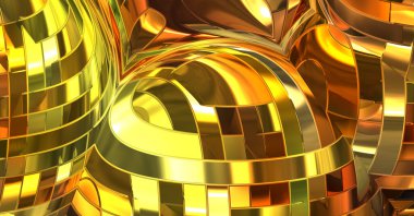 Metalik panel dokusunun 3 boyutlu çizimi. Renkli, parlak, soyut duvar kağıdı. Geometrik teknolojik parlak yansıtıcı arka plan. Yaratıcı parlak kavramsal arkaplan.