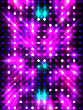 Parlayan ışıklar siyah arka planda parti izleri. Sahne veya stadyum ışıklarının dijital illüstrasyonu. Parlak desenli duvar kağıdı. Sahne ışıkları ile renkli ışıkların ihtişamlı arkaplanı.