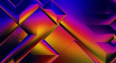3 boyutlu illüstrasyon. Moda, basit geometrik renk gradyan arkaplan. Geometrik dinamik şekiller. Gölgeli teknoloji dijital şablonu ve gradyan arkaplanda ışıklar.  