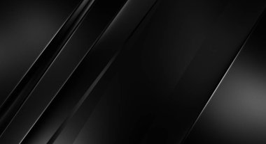 Geometrik katmanlı 3 boyutlu siyah arkaplan. Soyut koyu fütüristik duvar kağıdı. Zarif, parlak çizgili arka plan. Poster, broşür, sunum ve web sitesi için geometrik şablon tasarımı.