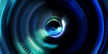 Fotoğraf makinesi konsepti. Soyut arkaplan. Dönen ışık ışınları. Hareketli kavramsal duvar kağıdı. Grafik dijital illüstrasyon. Parlayan neon ışıkları. Parlak sunum tasarım şablonu.