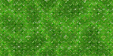 Renkli kumaş arka planında moda tarzında gümüş örgü süsü olan lüks, kusursuz bir şablon. Duvar kağıtları ve tekstil baskısı için tasarım. Lüks, ışıl ışıl metalimsi fantezi dokusu.