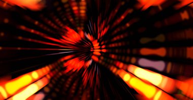 Siyah arkaplanda dönen ışık gösterisi. Lüks çizgiler. Parlak kıvrımlı duvar kağıdı. Uzay tüneli. Dönen ışık çemberi ya da maytap izi. Parlak konsept çizimi.