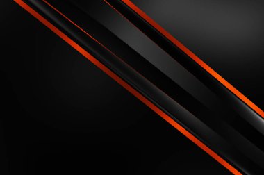 Metin için kopyalama alanı olan soyut siyah paneller. Üç boyutlu illüstrasyon. Renkli ışık özellikli koyu renk tasarım şablonu. Zarif geometrik parlak çizgili arka plan. Minimalist geometrik kapak grafiği.