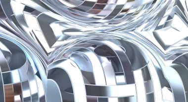 Metalik panel dokusunun 3 boyutlu çizimi. Renkli, parlak, soyut duvar kağıdı. Geometrik teknolojik parlak yansıtıcı arka plan. Yaratıcı parlak kavramsal arkaplan.