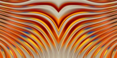 Renkli dalgalı yansıtıcı duvar kağıdının üç boyutlu çizimi. Duvar kağıdı, afiş, arkaplan, kart, kitap kapağı veya web sitesi için grafiksel illüstrasyon. Soyut parlak arkaplan.