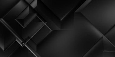 Siyah üç boyutlu geometrik arkaplan. Moda lüks minimalist tasarım. Geometrik şablon. Karanlık elementleri olan birinci sınıf soyut duvar kâğıdı. Poster, broşür, sunum, web sitesi için özel tasarım.