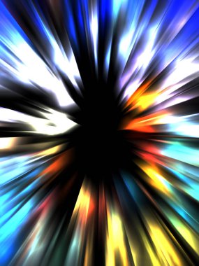 Siyah arkaplanda izole edilmiş dinamik ışık ışınları. Parlayan renkli ışık parçacıklarının grafiksel 2d çizimi.