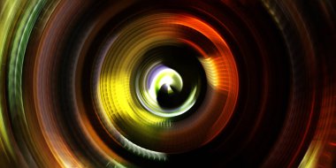 Fotoğraf makinesi konsepti. Soyut arkaplan. Dönen ışık ışınları. Hareketli kavramsal duvar kağıdı. Grafik dijital illüstrasyon. Parlayan neon ışıkları. Parlak sunum tasarım şablonu.