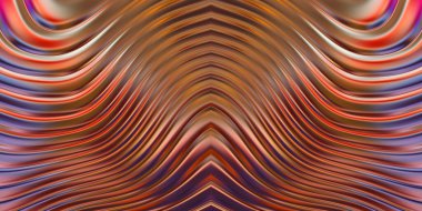 Renkli dalgalı yansıtıcı duvar kağıdının üç boyutlu çizimi. Duvar kağıdı, afiş, arkaplan, kart, kitap kapağı veya web sitesi için grafiksel illüstrasyon. Soyut parlak arkaplan.
