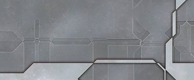 Katmanlı paneller. Fütürist soyut duvar kağıdı. Geometrik teknolojik yansıtıcı arka plan 3D metalik doku. Uzay gemisi desen yüzeyi.