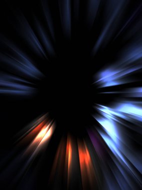 Siyah arkaplanda izole edilmiş dinamik ışık ışınları. Parlayan renkli ışık parçacıklarının grafiksel 2d çizimi.