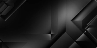 Siyah üç boyutlu geometrik arkaplan. Moda lüks minimalist tasarım. Geometrik şablon. Karanlık elementleri olan birinci sınıf soyut duvar kâğıdı. Poster, broşür, sunum, web sitesi için özel tasarım.
