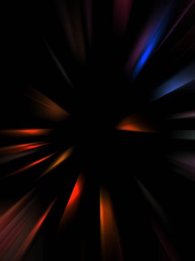 Siyah arkaplanda izole edilmiş dinamik ışık ışınları. Parlayan renkli ışık parçacıklarının grafiksel 2d çizimi.