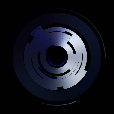 Gelecekçi hud arayüzü elementi. Soyut geometrik arkaplan. Dijital teknolojinin grafiksel çizimi siyah arkaplanda izole edildi..