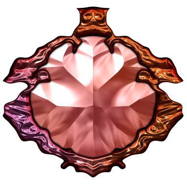 Beyaz arka planda izole bir mücevher. Mücevherli bir fantezi mücevherin 3 boyutlu görüntüsü. Masal elementi. Lüks grafik duvar kağıdı.