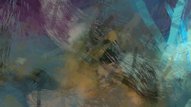 Soyut arkaplanda pürüzlü fırça darbeleri. Fırça boyası. Renkli boya darbeleri. Eşsiz duvar sanatı. Tuvaldeki modern sanat. Renkli çağdaş sanat eserleri.