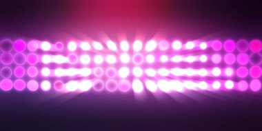 Parlak desenli duvar kağıdı. Sahne ışıkları olan renkli ışıkların ihtişamlı arkaplanı. Parlayan ışıklar siyah arka planda parti izleri. Sahne veya stadyum ışıklarının dijital illüstrasyonu. 