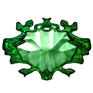 Beyaz arka planda izole bir mücevher. Mücevherli bir fantezi mücevherin 3 boyutlu görüntüsü. Masal elementi. Lüks grafik duvar kağıdı.