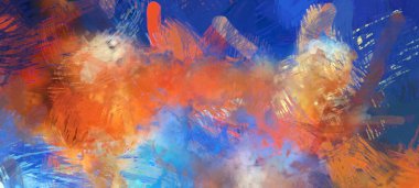 Soyut arkaplanda pürüzlü fırça darbeleri. Fırça boyası. Renkli boya darbeleri. Eşsiz duvar sanatı. Tuvaldeki modern sanat. Renkli çağdaş sanat eserleri.