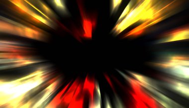 Siyah arkaplanda izole edilmiş dinamik ışık ışınları. Parlayan renkli ışık parçacıklarının grafiksel 2d çizimi.