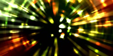 Parlayan ışıkları hareket ettirmenin havalı arka planı. Tasarımınız için canlı renkli bir portal şablonu. Işık ışınları ve hareket halindeki ışıldayan parçacıklar bir solucan deliği şekli oluşturuyor..