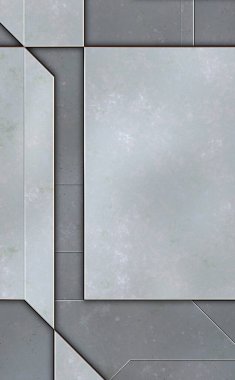 Katmanlı paneller. Fütürist soyut duvar kağıdı. Geometrik teknolojik yansıtıcı arka plan 3D metalik doku. Uzay gemisi desen yüzeyi.