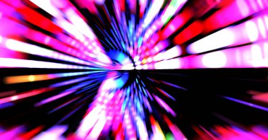 Siyah arkaplanda dönen ışık gösterisi. Lüks çizgiler. Parlak kıvrımlı duvar kağıdı. Uzay tüneli. Dönen ışık çemberi ya da maytap izi. Parlak konsept çizimi.