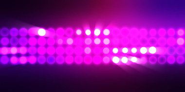 Parlak desenli duvar kağıdı. Sahne ışıkları olan renkli ışıkların ihtişamlı arkaplanı. Parlayan ışıklar siyah arka planda parti izleri. Sahne veya stadyum ışıklarının dijital illüstrasyonu. 