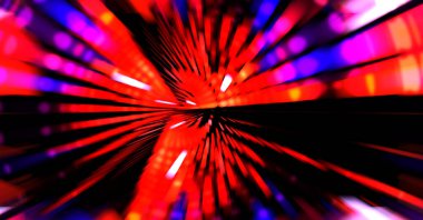 Siyah arkaplanda dönen ışık gösterisi. Lüks çizgiler. Parlak kıvrımlı duvar kağıdı. Uzay tüneli. Dönen ışık çemberi ya da maytap izi. Parlak konsept çizimi.