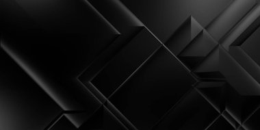 Siyah üç boyutlu geometrik arkaplan. Moda lüks minimalist tasarım. Geometrik şablon. Karanlık elementleri olan birinci sınıf soyut duvar kâğıdı. Poster, broşür, sunum, web sitesi için özel tasarım.