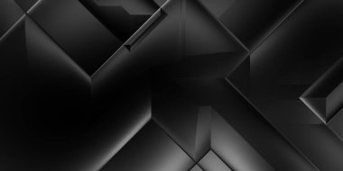 Siyah üç boyutlu geometrik arkaplan. Moda lüks minimalist tasarım. Geometrik şablon. Karanlık elementleri olan birinci sınıf soyut duvar kâğıdı. Poster, broşür, sunum, web sitesi için özel tasarım.