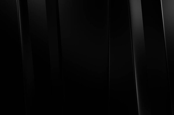 3d style black background with geometric layers. Abstract  dark futuristic wallpaper. Elegant glossy stripes backdrop. Geometrical template design for poster, brochure, presentation, website.