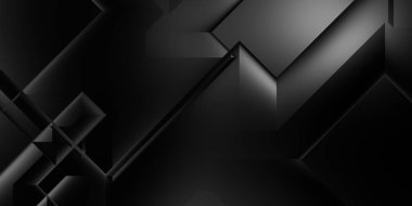 Siyah üç boyutlu geometrik arkaplan. Moda lüks minimalist tasarım. Geometrik şablon. Karanlık elementleri olan birinci sınıf soyut duvar kâğıdı. Poster, broşür, sunum, web sitesi için özel tasarım.