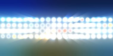 Parlak desenli duvar kağıdı. Sahne ışıkları olan renkli ışıkların ihtişamlı arkaplanı. Parlayan ışıklar siyah arka planda parti izleri. Sahne veya stadyum ışıklarının dijital illüstrasyonu. 