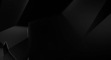 Lüks minimalist tasarım. Fütürist şablon. Karanlık elementleri olan birinci sınıf soyut duvar kâğıdı. Zarif bir zemin. Siyah üç boyutlu geometrik arkaplan. Poster, broşür, sunum için tasarım.