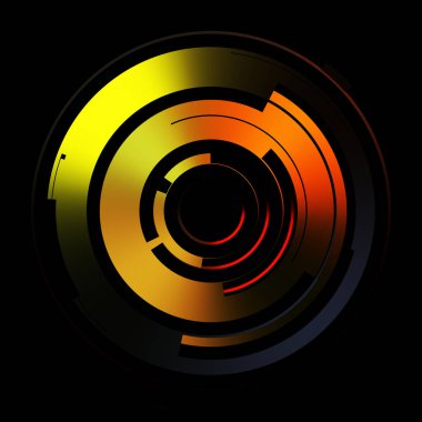 Gelecekçi hud arayüzü elementi. Soyut geometrik arkaplan. Dijital teknolojinin grafiksel çizimi siyah arkaplanda izole edildi..