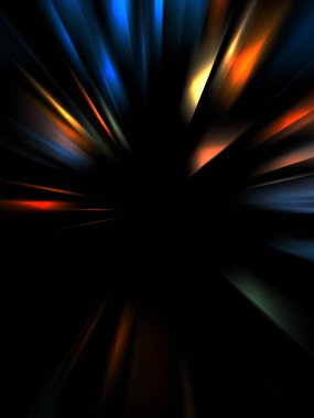 Siyah arkaplanda izole edilmiş dinamik ışık ışınları. Parlayan renkli ışık parçacıklarının grafiksel 2d çizimi.