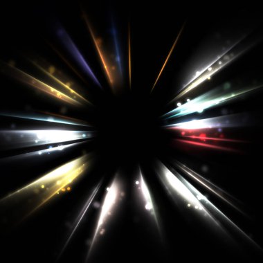 Işık huzmeleri ve parlayan parçacıkların kesiştiği güzel bir zemin. Canlı renkli ışıkların duvar kâğıdı. Parlak ışık görüntüsü.