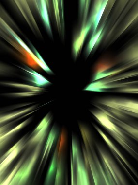 Siyah arkaplanda izole edilmiş dinamik ışık ışınları. Parlayan renkli ışık parçacıklarının grafiksel 2d çizimi.